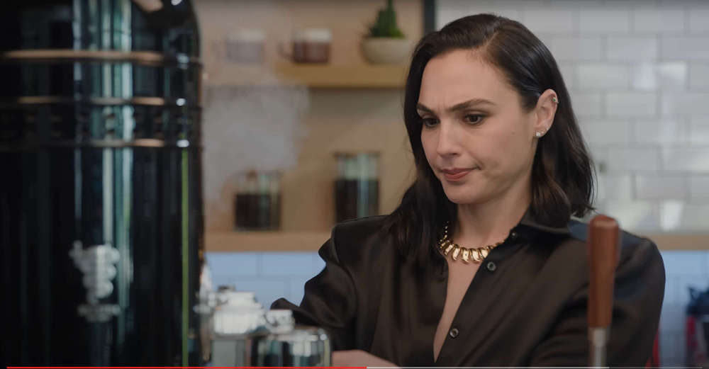 Gal Gadot using a Bezzera Verticale Black Eagle 2 Group Coffee Machine